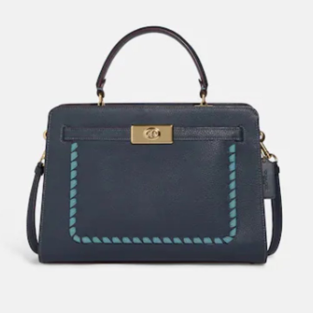 NWT Coach Lane Carryall w/Whipstitch-Pebble/Smooth Leather In Denim Multi